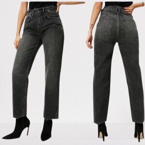 Good American High Rise Cropped Straight Leg Washed Black Jeans Size 30